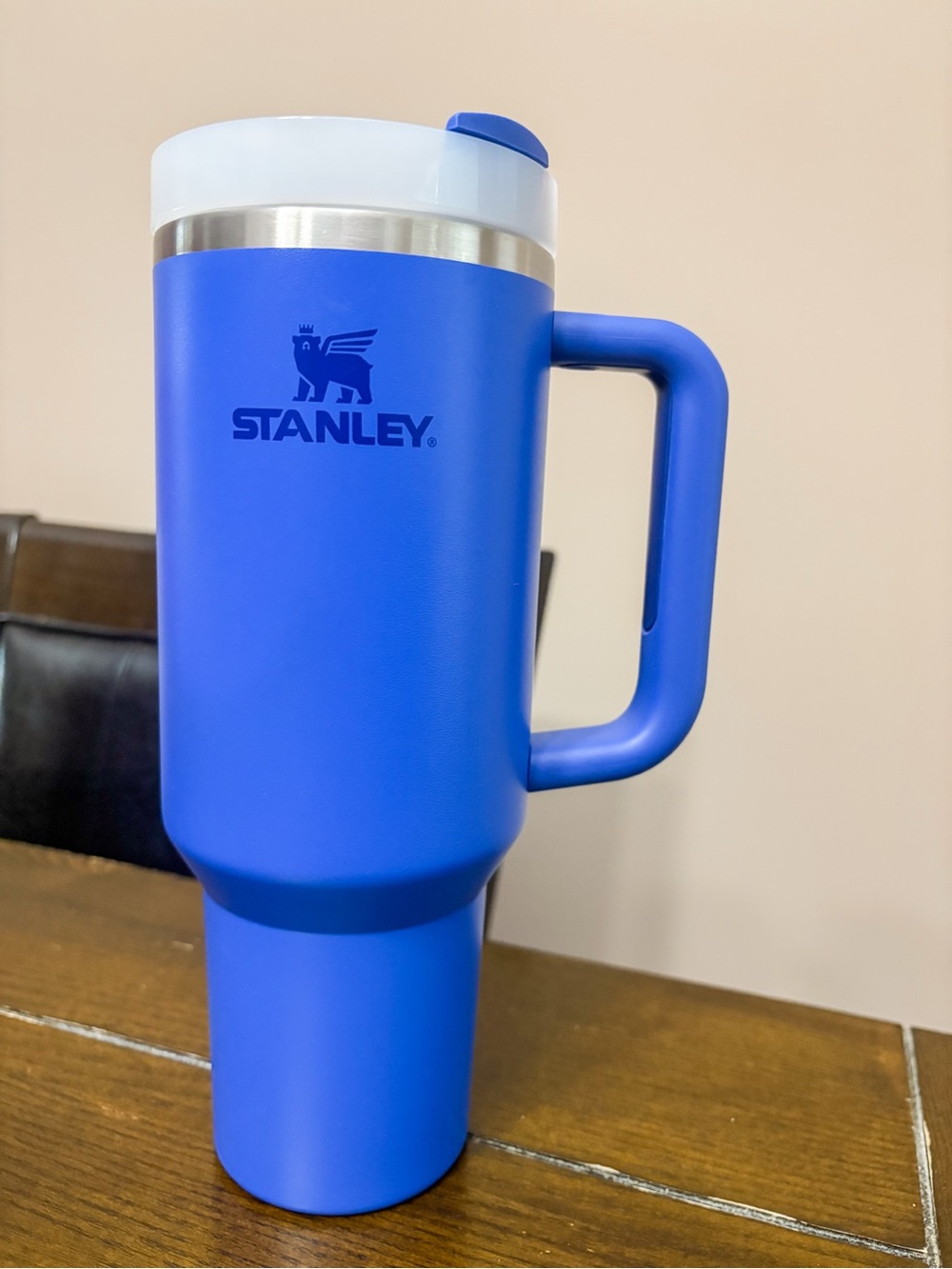 Stanley Blue Travel Tumbler with Handle and White Lid